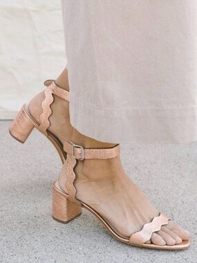 Loeffler Randall Emi Emi Scalloped Leather Block Heel Sandals Nude